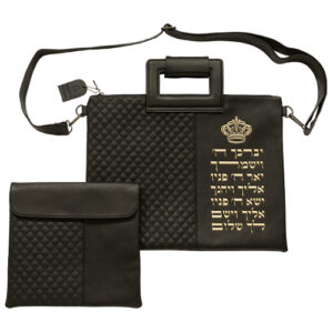 תיק מפואר לטלית, אותיות בולטות "ויברכך" זהב, דמוי עור שחור